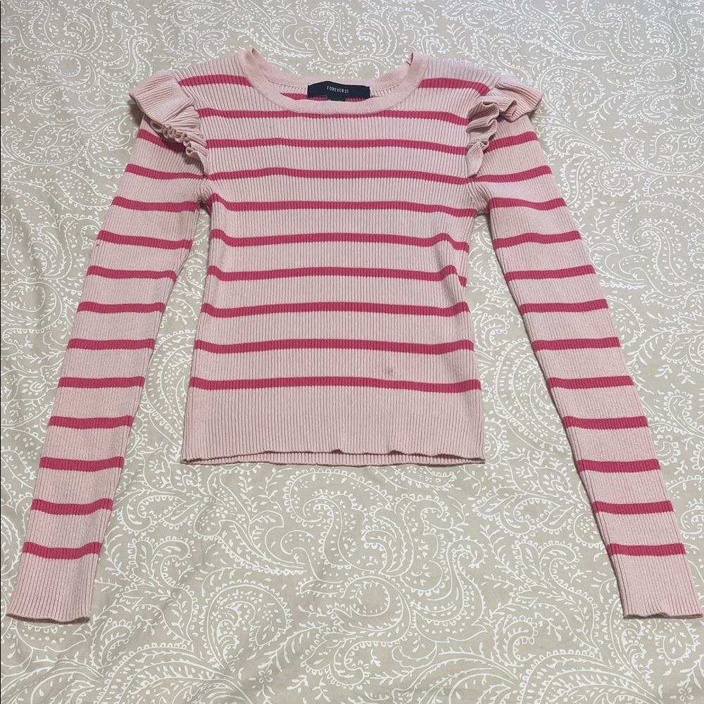 Forever 21 Pink Striped Long Sleeve Top